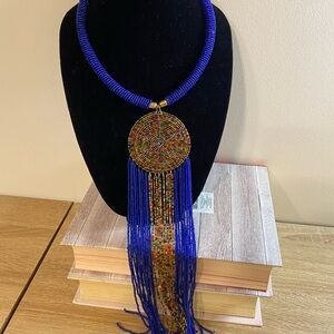 Royal Blue Bohemian Tassel Necklace